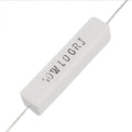 10Watt 10 Ohm Ceramic Cement Resistor - High Power, Fixed 5% Tolerance - a white rectangular block-shaped component with axial wire leads and the text "10W 100RJ" printed on its side.