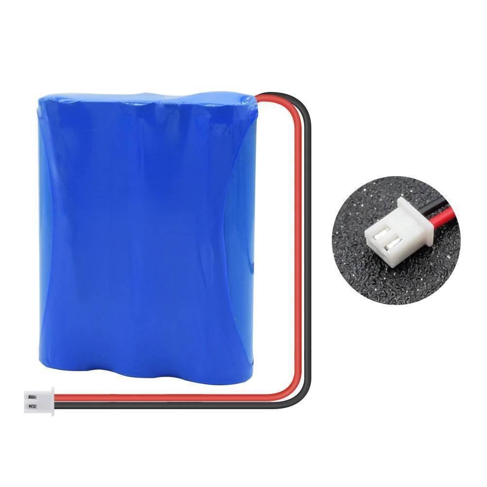11.1V 1000mAh 18650 Li-ion Battery Pack - a blue rectangular battery pack with a two-pin white connector and a circular inset showing a close-up view.