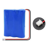 11.1V 1000mAh 18650 Li-ion Battery Pack - a blue rectangular battery pack with a two-pin white connector and a circular inset showing a close-up view.
