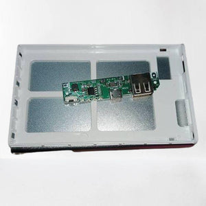 110MMX67MM Aluminium power bank casing - the white plastic interior frame with a green circuit board featuring a USB and micro-USB port.