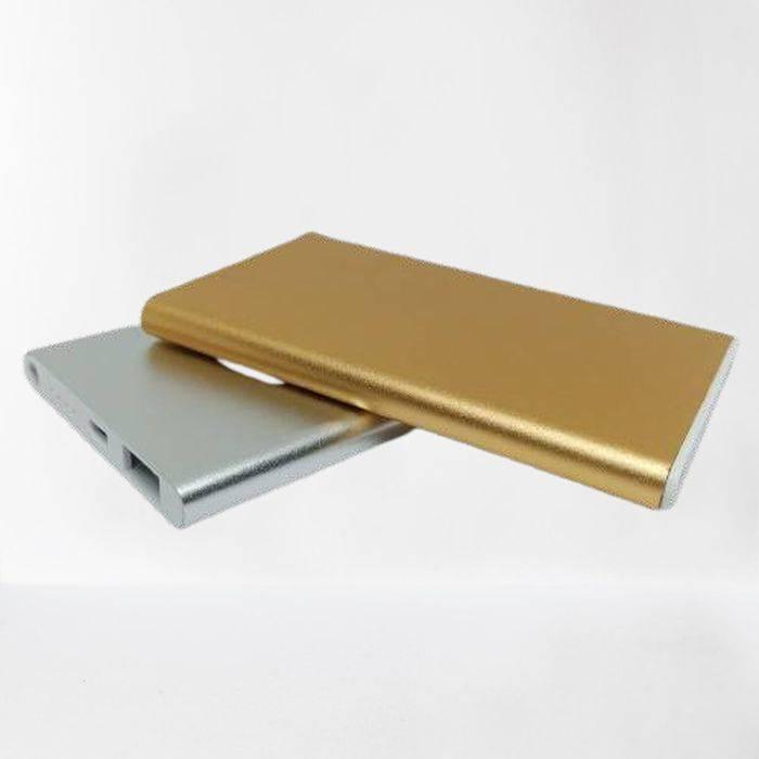 110MMX67MM Aluminium power bank casing - shown as one silver and one gold rectangular shell, with a visible USB port on the silver unit's side.