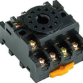 11PIN Rail-Mount Relay Socket Relay Base - a black plastic 11-pin circular relay base with screw terminals and an orange mounting clip.