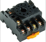 11PIN Rail-Mount Relay Socket Relay Base - a black plastic 11-pin circular relay base with screw terminals and an orange mounting clip.