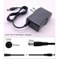 12.6V 1A 3S 3 Cell Battery Balance Charger Lithium 18650 3 Cell Charger - a black power adapter with a DC barrel plug, a dimension diagram of the connector, and a 1-meter cable length.