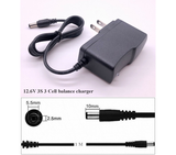 12.6V 1A 3S 3 Cell Battery Balance Charger Lithium 18650 3 Cell Charger - a black power adapter with a DC barrel plug, a dimension diagram of the connector, and a 1-meter cable length.