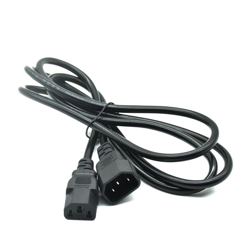 12 Feet 4 Meter Iec C14 C13 Extension Cord UPS Cable Iec 320 C13 C14 Power Extension Cable For Pc Computer Monitor Dmx Dj Stage Light - a black power cable with a male C14 plug and a female C13 connector coiled against a white background.