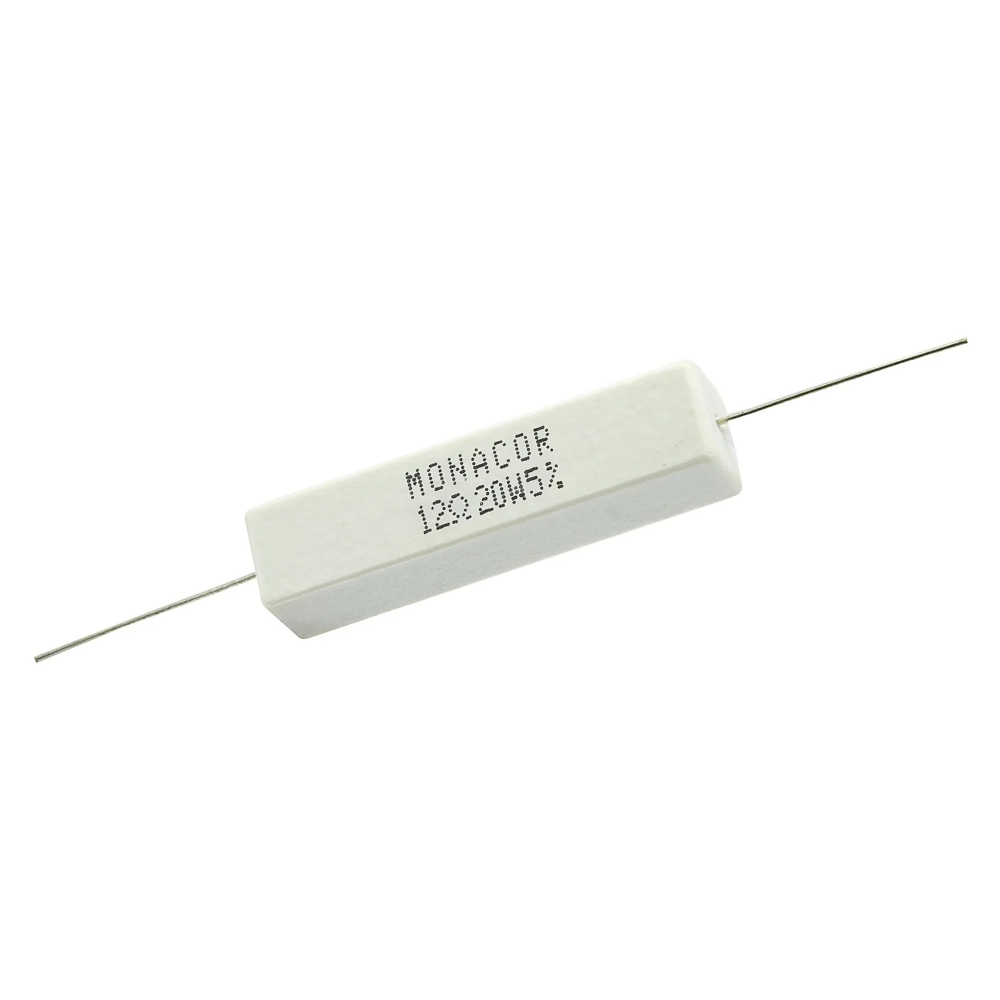 12 ohm 20 Watt Resistors - shown as a single white rectangular ceramic wire-wound resistor with metal leads extending from both ends.