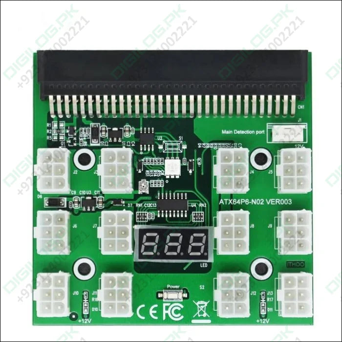 Power Supply Server 12 Port 6Pin 12V Breakout Board With LED Digital Display For 1200W 1000W 750W PSU GPU