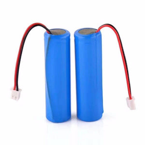 1200mAh 3.7V 18650 Battery With Wire JST Connector - two blue cylindrical batteries, each with a red and black wire ending in a white JST connector.