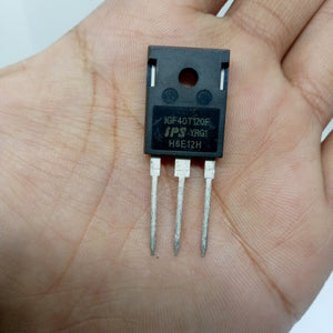 1200V 40A IGBT 40N120 High-performance IGBT - IGF40T120F IGBT, a black, three-pin electronic component held in a palm, with the model number and specifications printed on its front surface.