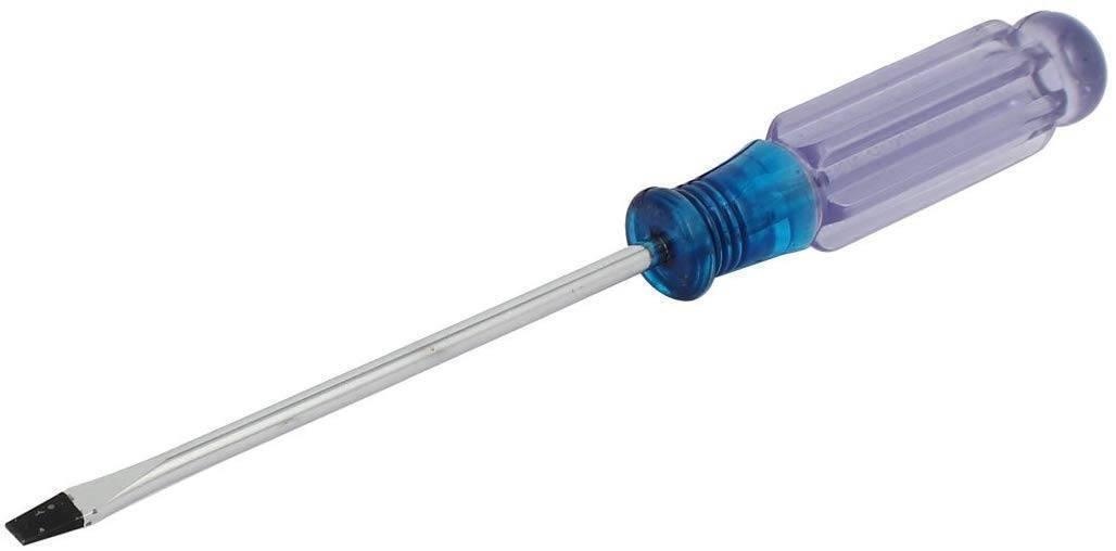125mm Flathead Screwdriver - a metal shaft with a flat tip and a translucent purple plastic handle with a blue collar.