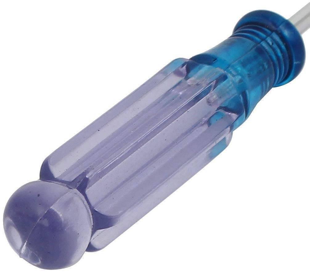 125mm Flathead Screwdriver - the transparent blue, fluted plastic handle and a portion of the metal shaft.