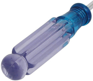 125mm Flathead Screwdriver - the transparent blue, fluted plastic handle and a portion of the metal shaft.