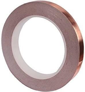 12mm One Sided Copper Foil Conductive Adhesive Tape - shown as a single roll of metallic copper-coloured tape wound in a circular shape.