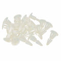 12mm Plastic PCB Circuit Board Spacer - a pile of translucent white plastic standoffs with a push-in locking design.