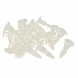 12mm Plastic PCB Circuit Board Spacer - a pile of translucent white plastic standoffs with a push-in locking design.