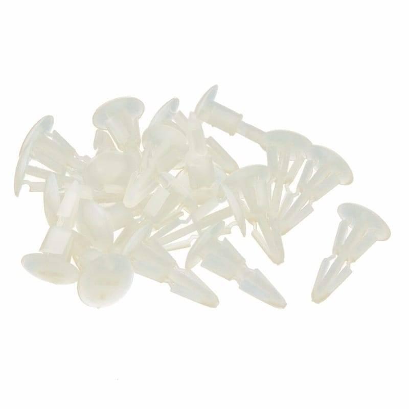 12mm Plastic PCB Circuit Board Spacer - a pile of translucent white plastic standoffs with a push-in locking design.