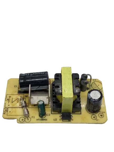 12V 1000mA 12V 1A Power Supply Isolated Switching Power Supply AC DC Power Supply - a yellow transformer, black capacitors, and a fuse on a yellow PCB.