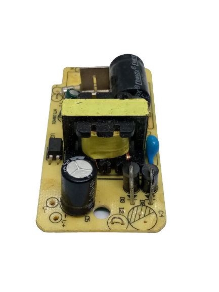 12V 1000mA 12V 1A Power Supply Isolated Switching Power Supply AC DC Power Supply - a yellow printed circuit board featuring a transformer, two electrolytic capacitors, and various electronic components.