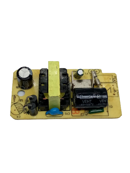 12V 1000mA 12V 1A Power Supply Isolated Switching Power Supply AC DC Power Supply - a yellow rectangular circuit board featuring a transformer, capacitors, and a fuse.