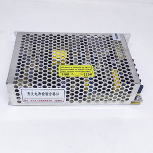 12V 10A Max Well Power Supply - in a silver metal perforated casing with a yellow input voltage selection switch label for 110V or 220V.