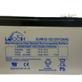 12V 12Ah Lead Acid Battery - a rectangular grey and black sealed rechargeable battery with two metal terminals on top and product specifications printed.