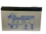 12V 12Ah Lead Acid Battery - a rectangular grey and black sealed rechargeable battery with two metal terminals on top and product specifications printed.
