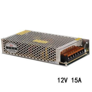 12V 15A 180W DC Switching Mode Power Supply S-180-12 - a rectangular silver metal unit with a perforated cover and a side terminal block.