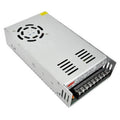 12V 40amp Power Supply - a silver rectangular metal unit with an integrated cooling fan and a terminal block for AC input and DC output connections.