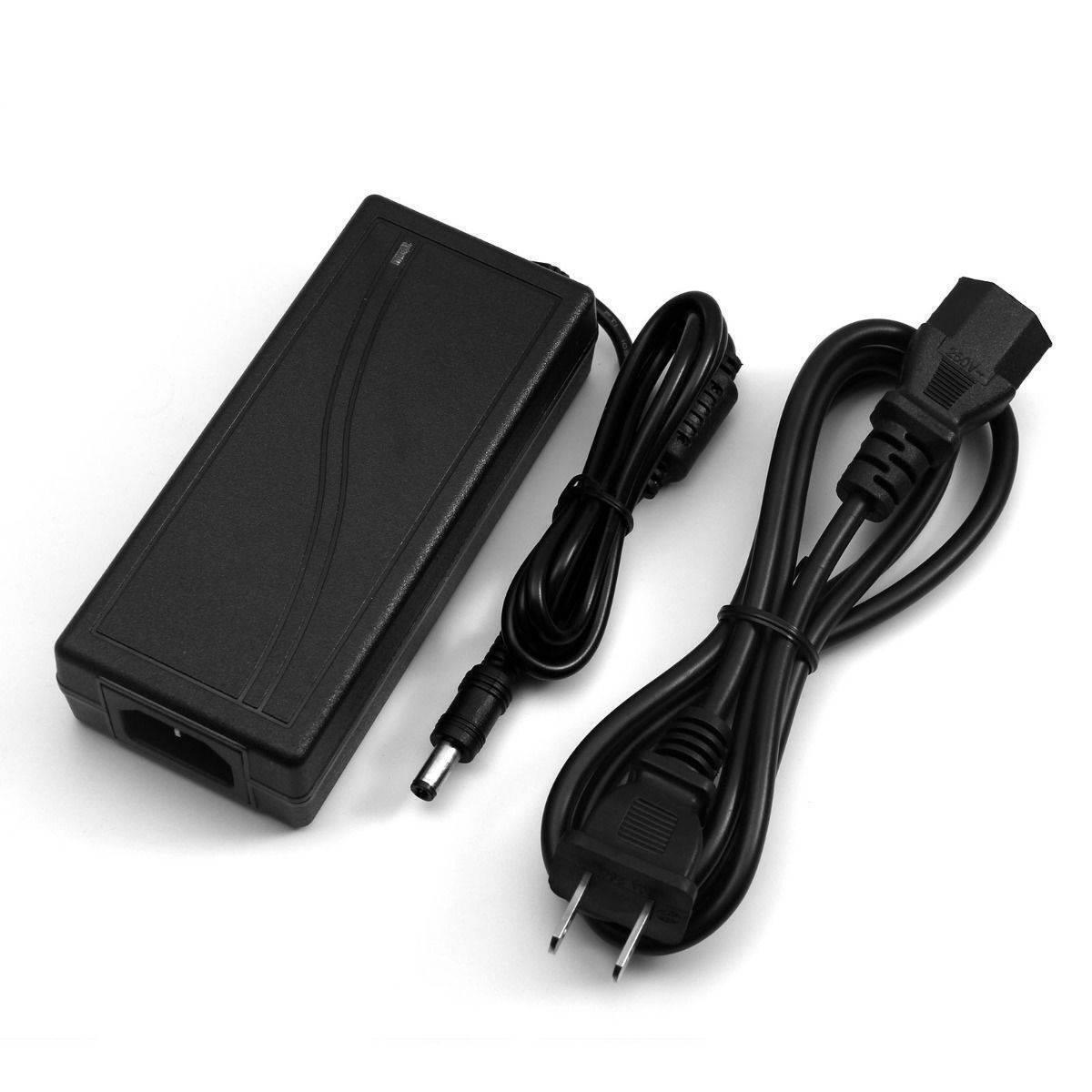 12V 5A 60W Power Supply AC To DC Adapter - shown with a black rectangular power brick, a DC output cable, and a detachable AC power cord with a wall plug.