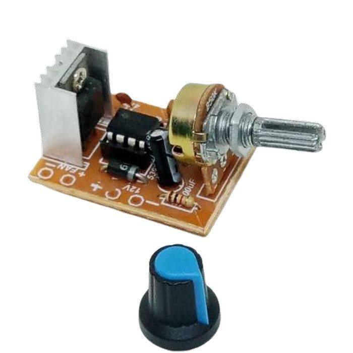 12V 5A DC Dimmer DC Fan Motor PWM Speed Controller Module Discontinue product - a circuit board with a heatsink, a potentiometer, and a separate blue-topped knob.