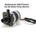 12V DC 8watt Brushless Water Pump And Solar Pump - a black cylindrical pump with a white plastic mounting bracket, two hose ports, and attached red and black power wires.