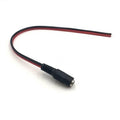 12V DC Female Connector Power Cable Wire DC Jack Female - a black DC female jack attached to a red and black two-wire cable on a white background.