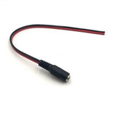 12V DC Female Connector Power Cable Wire DC Jack Female - a black DC female jack attached to a red and black two-wire cable on a white background.