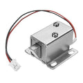 12V Drawer Cabinet Electric Door Lock 27x29x18mm Lock Assembly Solenoid - a silver metal rectangular lock with a latch and a red and black wire connector.