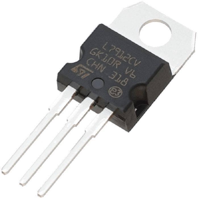 12V Fixed Negative Voltage Regulator 7912 - a black three-pin electronic component with a silver metal mounting tab and printed text on the front.