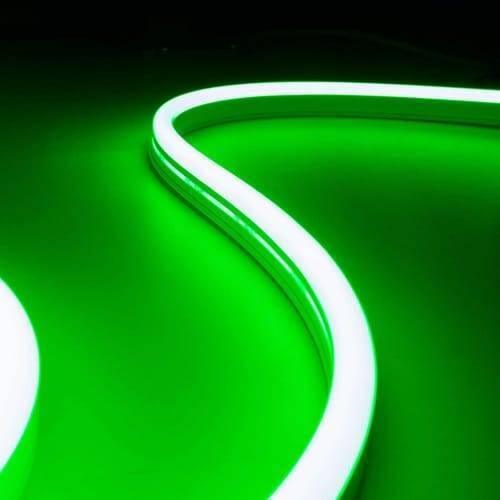 12V Green Neon Flexible Strip Light 1m Waterproof SMD 5050 Rope String Silicone Lamp Outdoor Lighting - shown as a glowing green, S-curved silicone rope light against a dark background.