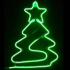 12V Green Neon Flexible Strip Light 1m Waterproof SMD 5050 Rope String Silicone Lamp Outdoor Lighting - shaped into a glowing green Christmas tree outline on black.