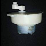 12V Low RPM Incubator Egg Turner Motor DC Gear Motor DC Moving Motor - a white plastic gear housing attached to a metal DC motor labeled "Fan Motor 10 Watt" on a black background.