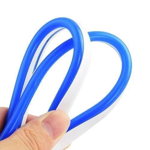 12V Neon Flexible Strip Light 1m Waterproof SMD 5050 Blue Rope String Silicone Lamp Outdoor Lighting - shown as a close-up of a blue and white silicone rope being held by a hand.