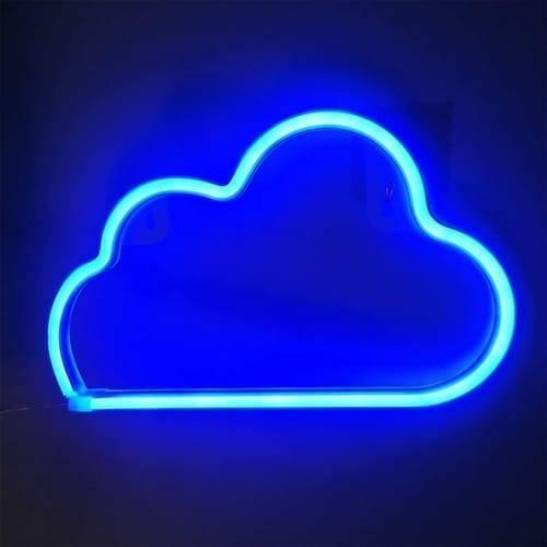 12V Neon Flexible Strip Light 1m Waterproof SMD 5050 Blue Rope String Silicone Lamp Outdoor Lighting - shown shaped into a glowing blue neon cloud outline against a dark background.