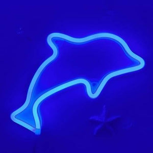 12V Neon Flexible Strip Light 1m Waterproof SMD 5050 Blue Rope String Silicone Lamp Outdoor Lighting - shaped into a glowing blue dolphin outline on a dark background.