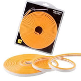 12V Orange Neon Flexible Strip Light 1m Waterproof SMD 5050 Rope String Silicone Lamp Outdoor Lighting - shown as a coiled orange silicone rope inside its retail packaging and as a loose coil on a white surface.