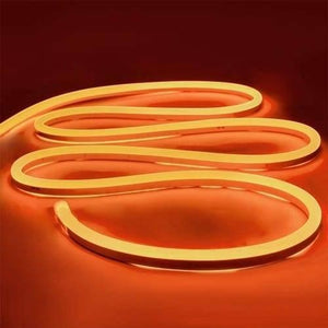 12V Orange Neon Flexible Strip Light 1m Waterproof SMD 5050 Rope String Silicone Lamp Outdoor Lighting - shown as a single length of orange silicone LED rope light coiled in a serpentine pattern against a dark background.