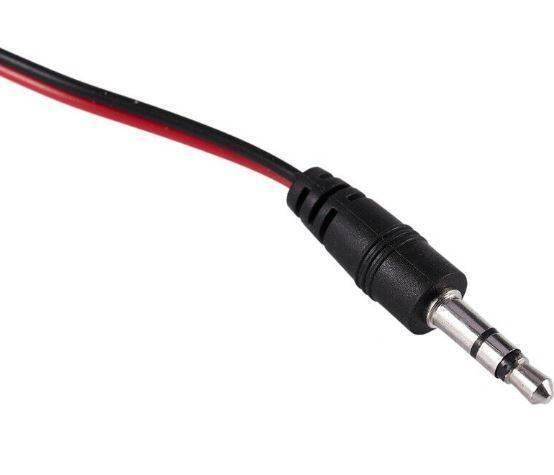 12V Piezo Buzzer Alarm Speaker - a black and red two-wire cable connected to a 3.5mm audio jack plug.
