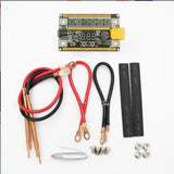 12V Spot Welder Set Portable Battery Spot Welding Storage Machine DIY PCB Circuit Board For 18650 26650 32650 - 12V Spot Welder Set showing a PCB circuit board with a digital display, two welding pens, red and black cables, heat shrink tubing, screws, and nuts.