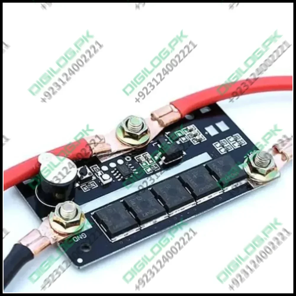 12V Spot Welder Set Portable Battery Spot Welding Storage Machine DIY PCB Circuit Board For 18650 26650 32650 - a black PCB circuit board with five MOSFETs, a buzzer, two screw terminals, and red and black power cables attached.