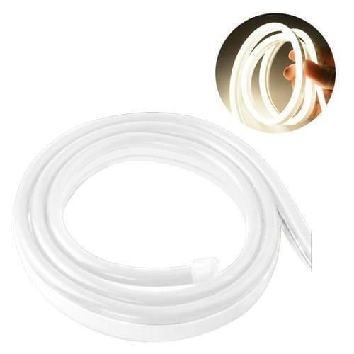 12V White Neon Flexible Strip Light 1m Waterproof SMD 5050 Rope String Silicone Lamp Outdoor Lighting - shown as a coiled white silicone rope with an inset circular view of the strip illuminated.