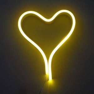12V Yellow Neon Flexible Strip Light 1m Waterproof SMD 5050 Rope String Silicone Lamp Outdoor Lighting - shaped into a glowing yellow heart against a dark background.