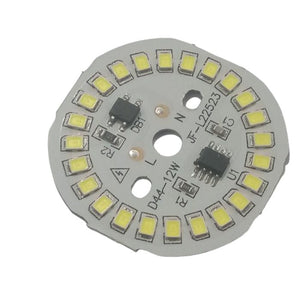 12W 220V LED Light - a circular white LED circuit board featuring multiple surface-mounted LEDs, two IC chips, and labeled L and N power input points.